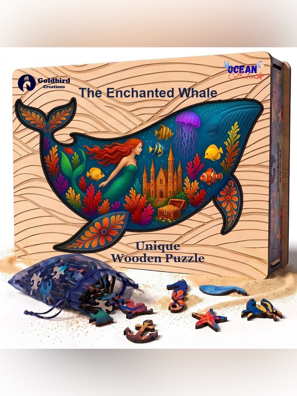 200-Piece Wooden Whale Puzzle for Adults – Animal-Shaped